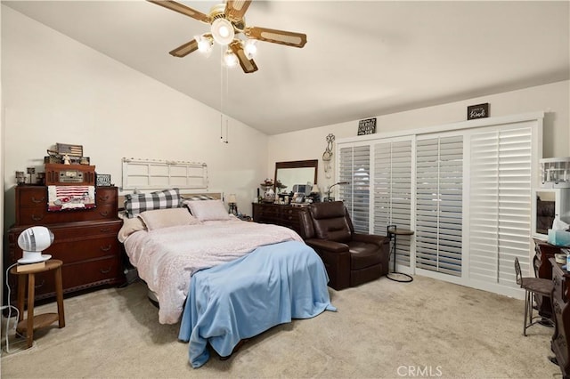 5647 Redwood Ave, Palmdale, CA 93551 - bedroom featuring carpet, lofted ceiling, and ceiling fan