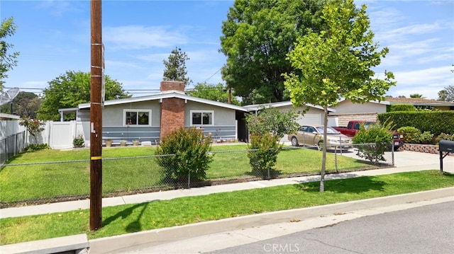 27439 Santa Clarita Rd, Saugus, CA 91350 - view of front of home with a fenced front yard, a chimney, driveway, and an attached garage