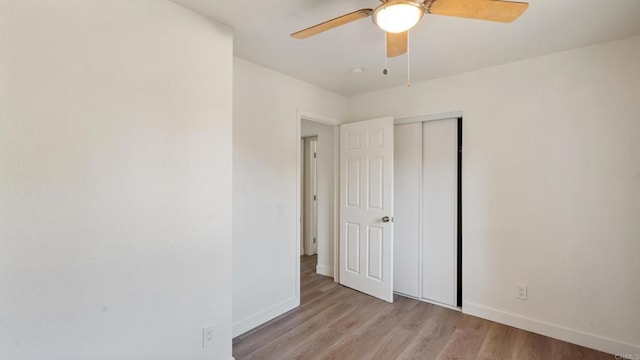 846 44th St, San Diego, CA 92102 - unfurnished bedroom with light wood-style flooring, a closet, and ceiling fan