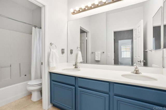1488 Enchante, Oceanside, CA 92056 - bathroom with double vanity, shower / bathtub combination with curtain, and tile patterned floors