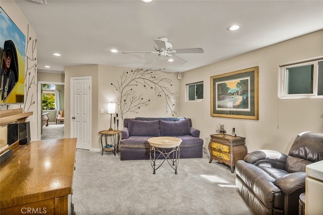 21891 Winnebago Ln, Lake Forest, CA 92630 - carpeted living area featuring ceiling fan and recessed lighting