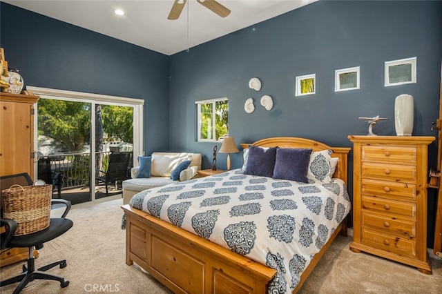 21891 Winnebago Ln, Lake Forest, CA 92630 - bedroom with carpet floors, access to exterior, ceiling fan, and recessed lighting