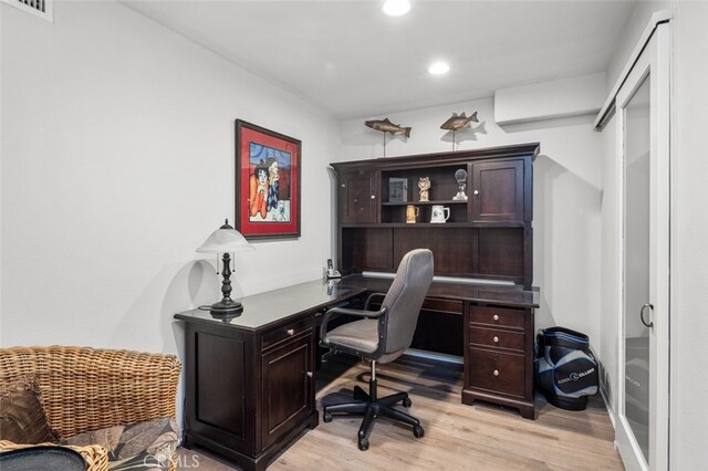 21891 Winnebago Ln, Lake Forest, CA 92630 - office space with light wood-type flooring, recessed lighting, and a wall unit AC