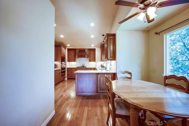 163 Wylerhorn Dr, Crestline, CA 92325 - dining area featuring ceiling fan, light wood-type flooring, and recessed lighting