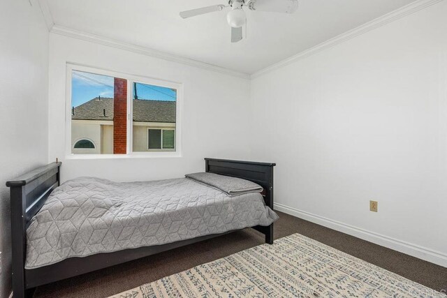 13655 Quinton Rd, San Diego, CA 92129 - bedroom with carpet floors, ornamental molding, and ceiling fan