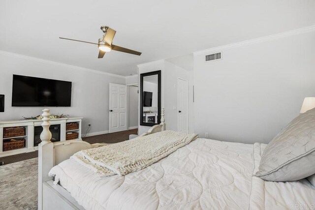 13655 Quinton Rd, San Diego, CA 92129 - bedroom with crown molding, carpet, and ceiling fan