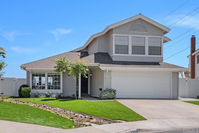 13655 Quinton Rd, San Diego, CA 92129 - traditional-style house with a gate, a garage, a shingled roof, and driveway