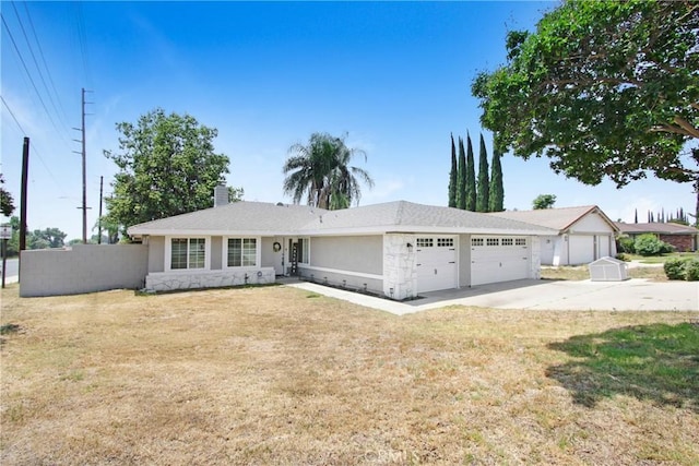 1964 Baseline Rd, La Verne, CA 91750 - ranch-style house with an attached garage, driveway, a chimney, stucco siding, and stone siding