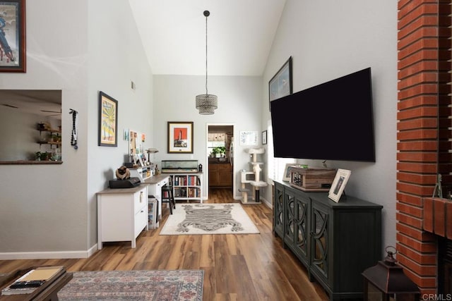 11705 Via Medanos, San Diego, CA 92128 - living area featuring high vaulted ceiling and wood finished floors