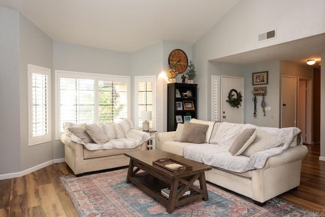 11705 Via Medanos, San Diego, CA 92128 - living area with wood finished floors and high vaulted ceiling
