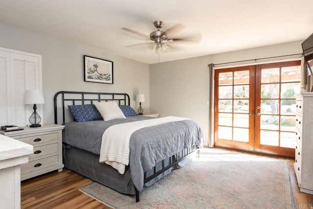 11705 Via Medanos, San Diego, CA 92128 - bedroom with access to exterior, wood finished floors, french doors, and a ceiling fan