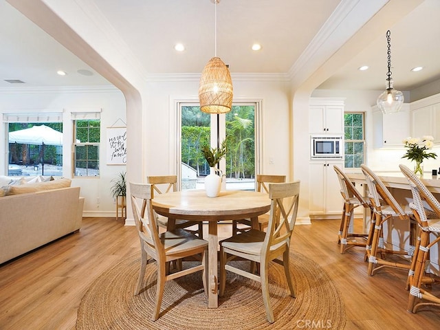 29 Via Timon, San Clemente, CA 92673 - dining space with plenty of natural light, light wood-style flooring, recessed lighting, and ornamental molding