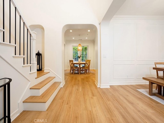 29 Via Timon, San Clemente, CA 92673 - foyer entrance with arched walkways, light wood finished floors, stairway, and recessed lighting
