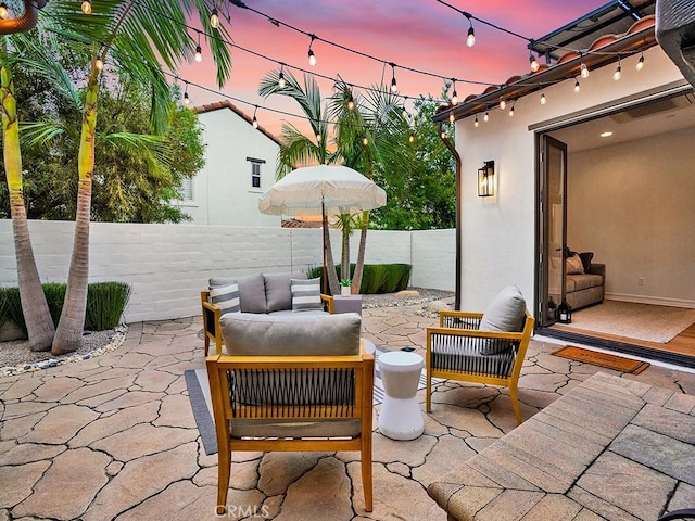 29 Via Timon, San Clemente, CA 92673 - patio terrace at dusk with a patio, a fenced backyard, and an outdoor living space