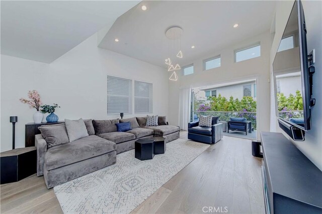 615 El Redondo Ave, Redondo Beach, CA 90277 - living area with light wood-style floors, recessed lighting, and a high ceiling