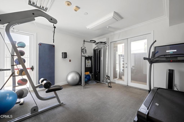 4424 Whitsett Ave Unit 102, Studio City, CA 91604 - exercise room featuring french doors and crown molding