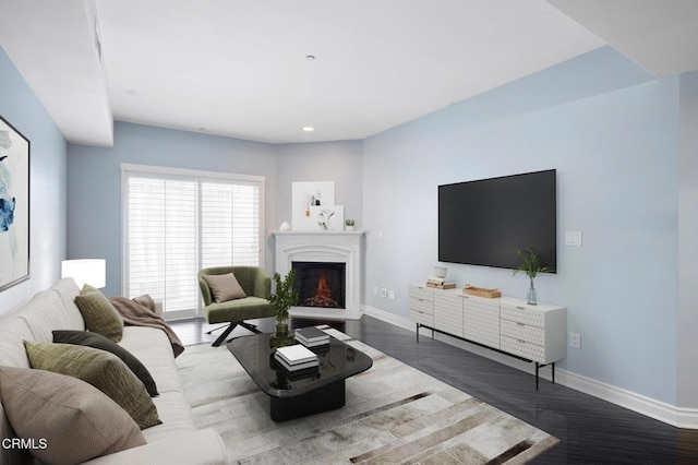 4424 Whitsett Ave Unit 102, Studio City, CA 91604 - living room with wood finished floors, a lit fireplace, and recessed lighting