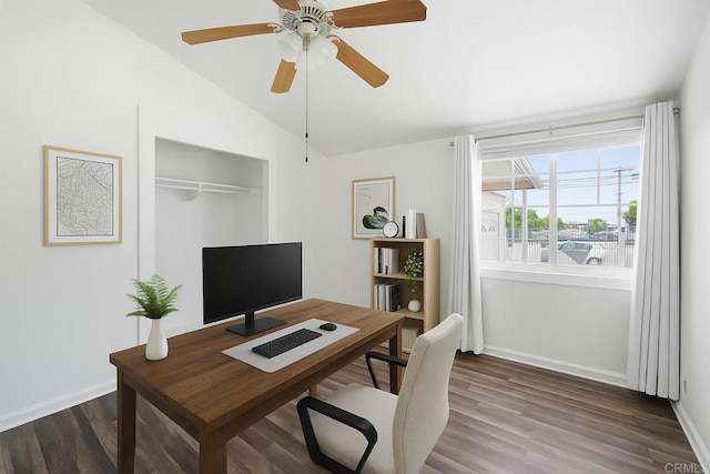 626 N Fig St, Escondido, CA 92025 - office with vaulted ceiling, wood finished floors, and ceiling fan
