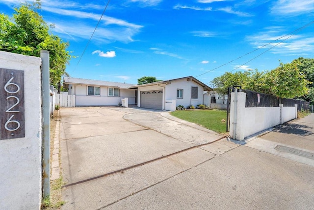 626 N Fig St, Escondido, CA 92025 - ranch-style home with stucco siding, a fenced front yard, concrete driveway, and a garage