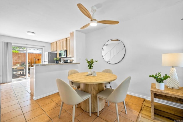 6660 Bell Bluff Ave Unit A, San Diego, CA 92119 - dining space featuring a ceiling fan and light tile patterned flooring
