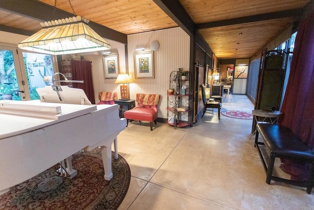 3216 Fair Oaks Ln, Spring Valley, CA 91978 - living room with wood ceiling, concrete floors, and french doors