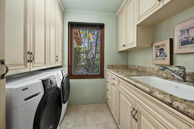 9 Rolling View Ln, Fallbrook, CA 92028 - washroom with cabinet space, separate washer and dryer, and light tile patterned floors