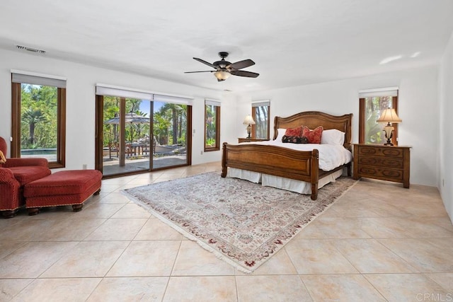 9 Rolling View Ln, Fallbrook, CA 92028 - bedroom featuring light tile patterned floors, access to outside, and ceiling fan