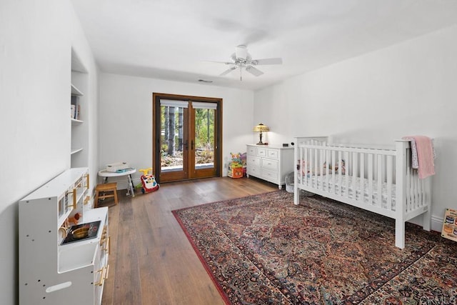 9 Rolling View Ln, Fallbrook, CA 92028 - bedroom with french doors, wood-type flooring, and a ceiling fan