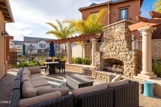1655 Range Rd, Oxnard, CA 93036 - view of patio featuring an outdoor living space with a fireplace, outdoor dining space, and a pergola