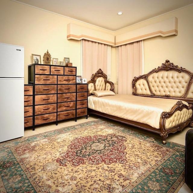 162 Dusty Rose Ct, Simi Valley, CA 93065 - bedroom with freestanding refrigerator, crown molding, and recessed lighting