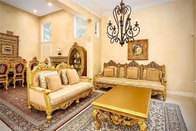 162 Dusty Rose Ct, Simi Valley, CA 93065 - sitting room with a chandelier and ornamental molding