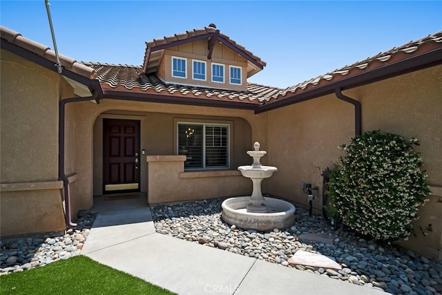 2636 Vineyard Cir, Paso Robles, CA 93446 - property entrance featuring a tile roof and stucco siding