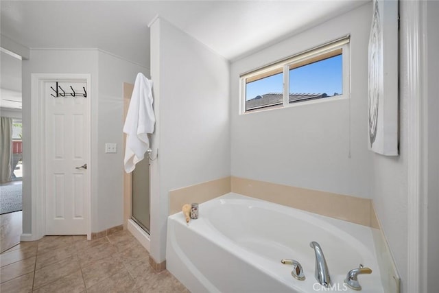2636 Vineyard Cir, Paso Robles, CA 93446 - bathroom featuring a garden tub, an enclosed shower, and tile patterned floors
