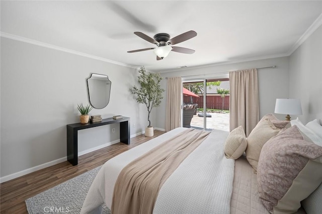 2636 Vineyard Cir, Paso Robles, CA 93446 - bedroom with access to outside, wood finished floors, ornamental molding, and a ceiling fan