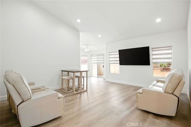 477 S Maidstone St, Banning, CA 92220 - sitting room featuring a ceiling fan, wood finished floors, and recessed lighting