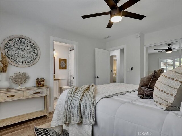 2867 Turnbull St, Oceanside, CA 92054 - bedroom featuring light wood finished floors, a ceiling fan, ensuite bathroom, and a closet