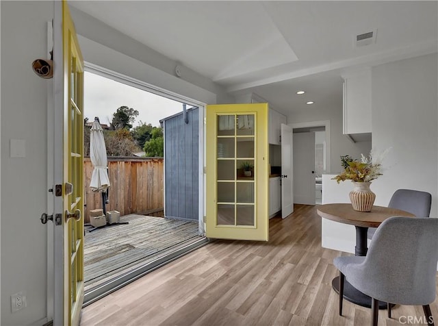 2867 Turnbull St, Oceanside, CA 92054 - doorway to outside featuring light wood-style floors, french doors, and recessed lighting