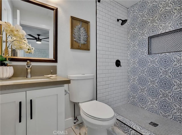2867 Turnbull St, Oceanside, CA 92054 - full bathroom featuring vanity, a tile shower, and a ceiling fan