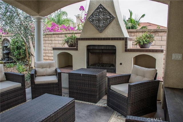 1671 Fairway Dr, Corona, CA 92883 - view of patio with an outdoor living space with a fireplace