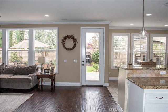 1671 Fairway Dr, Corona, CA 92883 - doorway to outside with healthy amount of natural light, dark wood-style flooring, and crown molding