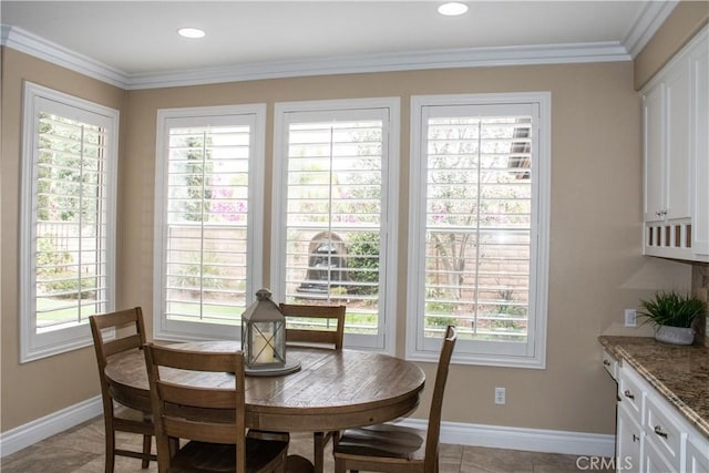1671 Fairway Dr, Corona, CA 92883 - dining room with healthy amount of natural light, ornamental molding, and light tile patterned floors