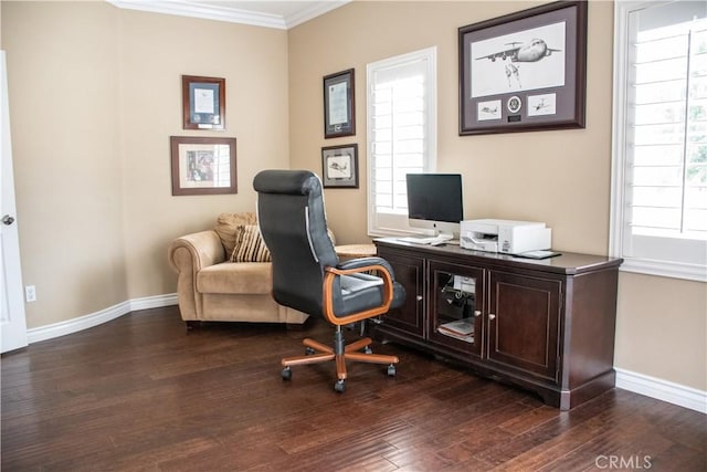 1671 Fairway Dr, Corona, CA 92883 - office featuring dark wood-style floors and crown molding