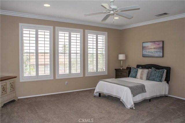 1671 Fairway Dr, Corona, CA 92883 - bedroom with multiple windows, carpet, ornamental molding, and recessed lighting