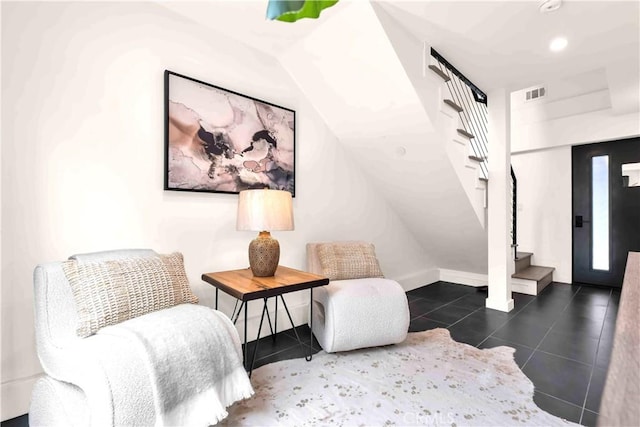 1131/2 N Manhattan Pl, Los Angeles, CA 90004 - living area featuring stairs, tile patterned flooring, and recessed lighting