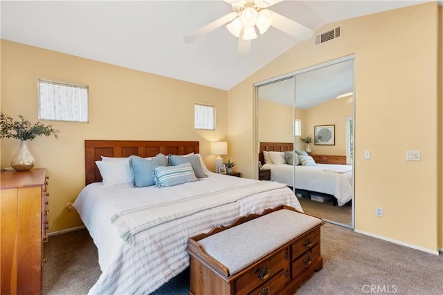 8 Chatri Cir, Lake Forest, CA 92610 - carpeted bedroom featuring lofted ceiling, a closet, ceiling fan, and multiple windows