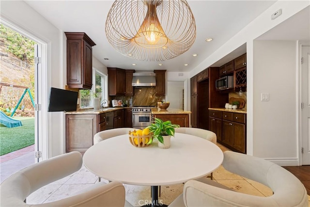 9767 Blantyre Dr, Beverly Hills, CA 90210 - dining space with a chandelier and recessed lighting