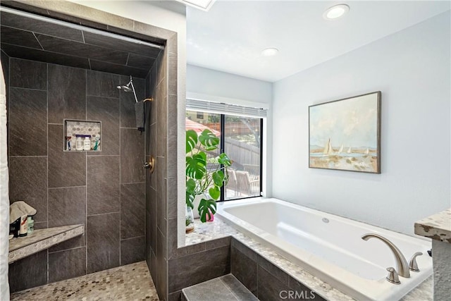 952 Margarita Ave, Grover Beach, CA 93433 - full bathroom with a garden tub, a tile shower, and recessed lighting
