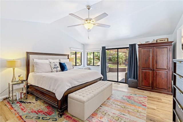 952 Margarita Ave, Grover Beach, CA 93433 - bedroom featuring access to outside, light wood-type flooring, lofted ceiling, and ceiling fan
