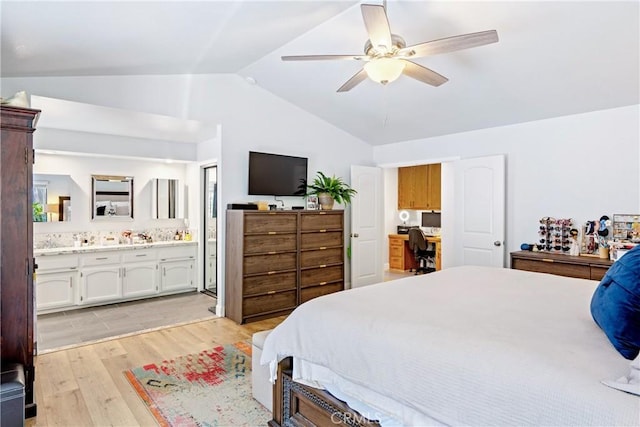 952 Margarita Ave, Grover Beach, CA 93433 - bedroom featuring light wood-style flooring, lofted ceiling, ensuite bath, and a ceiling fan