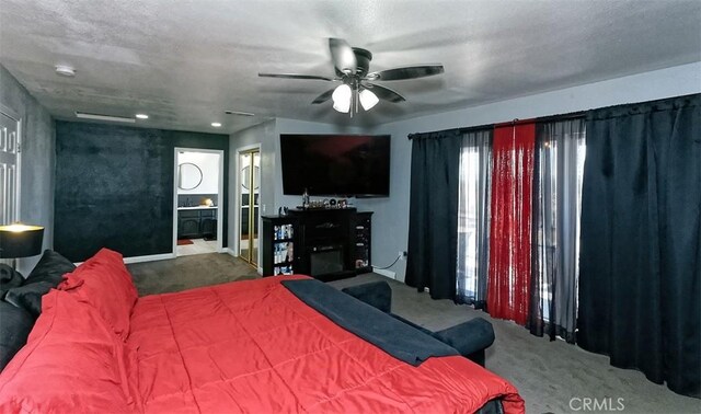 13665 Hidden Valley Rd, Victorville, CA 92395 - carpeted bedroom featuring ensuite bath and ceiling fan